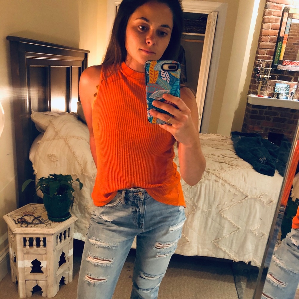 Orange high neck sleeveless top